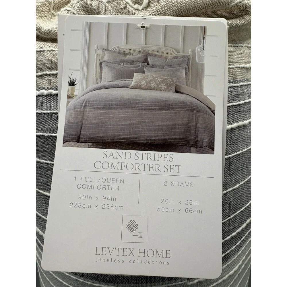 3 Piece QUEEN/FULL Levtex Home Comforter Set – Sand Stripes Cotton Bedding